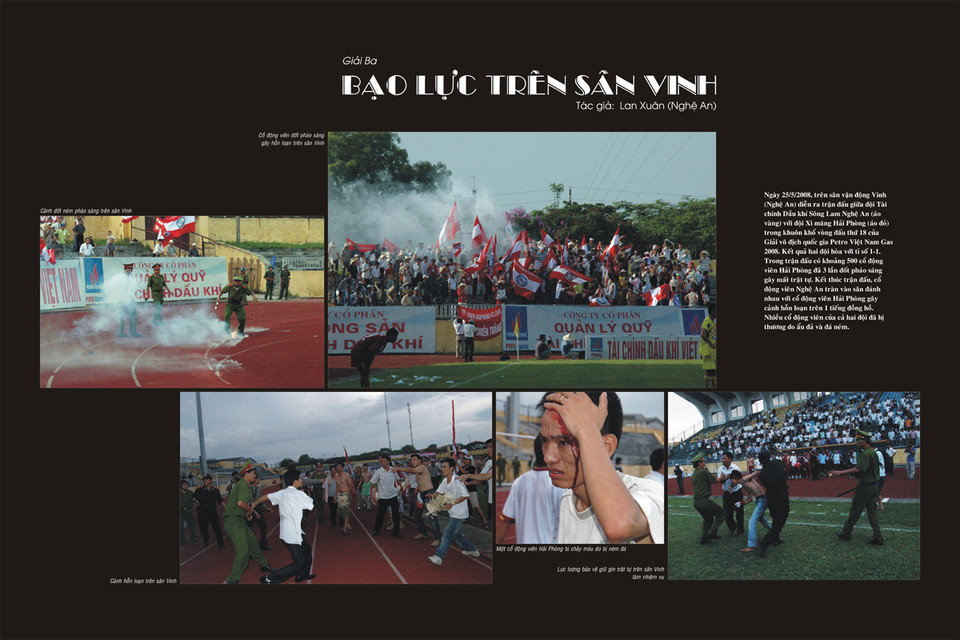 Tác phẩm 'Bạo lực trên sân Vinh' của tác giả Lan Xuân đoạt Giải Ba Nhóm ảnh - Giải ảnh báo chí Khoảnh Khắc Vàng 01).