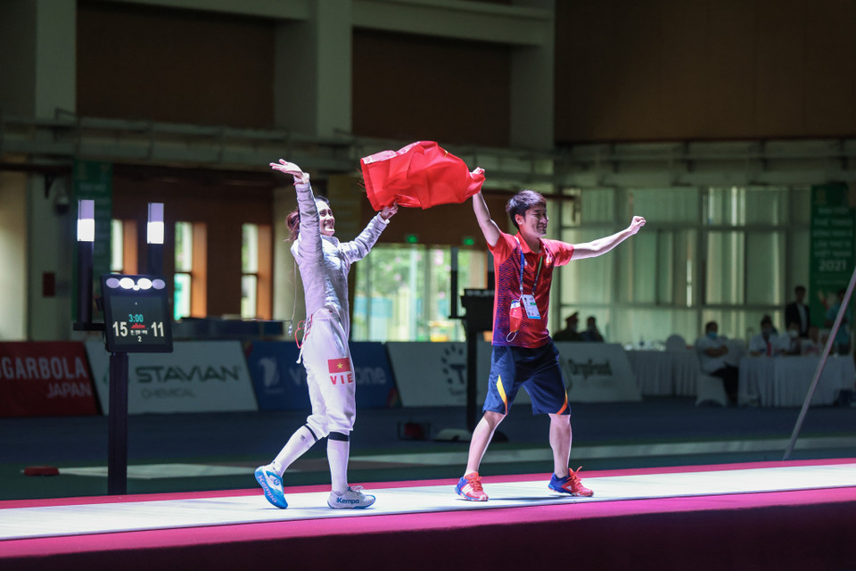 Đây là thành tích rất đặc biệt của Thu Hà khi cô lần đầu tiên giành được huy chương vàng cá nhân tại SEA Games. (Ảnh: Minh Sơn/Vietnam+)