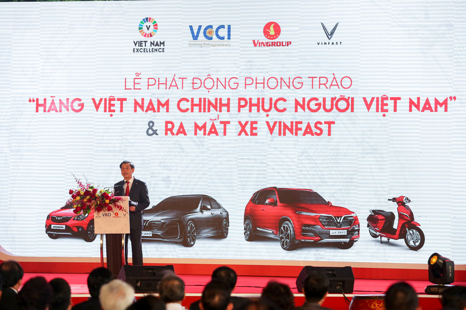 Ông Nguyễn Việt Quang, Tổng giám đốc VinGroup lên phát biểu khai mạc tại buổi lễ (Ảnh: Minh Sơn/Vietnam+)