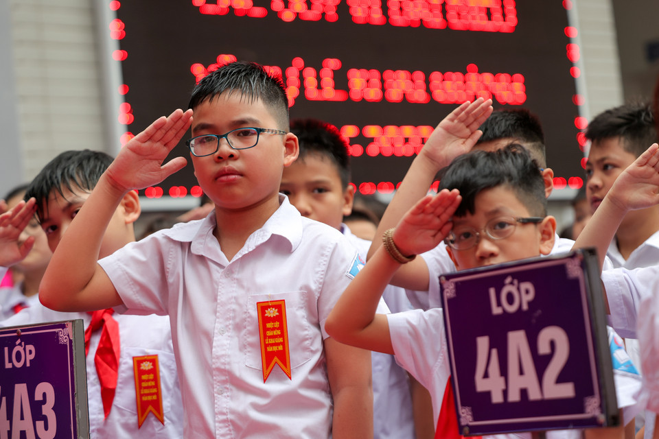 Sau lễ khai giảng, từ 8h45 đến 9h30, các nhà trường tổ chức sinh hoạt đầu năm học. (Ảnh: Minh Sơn/Vietnam+)