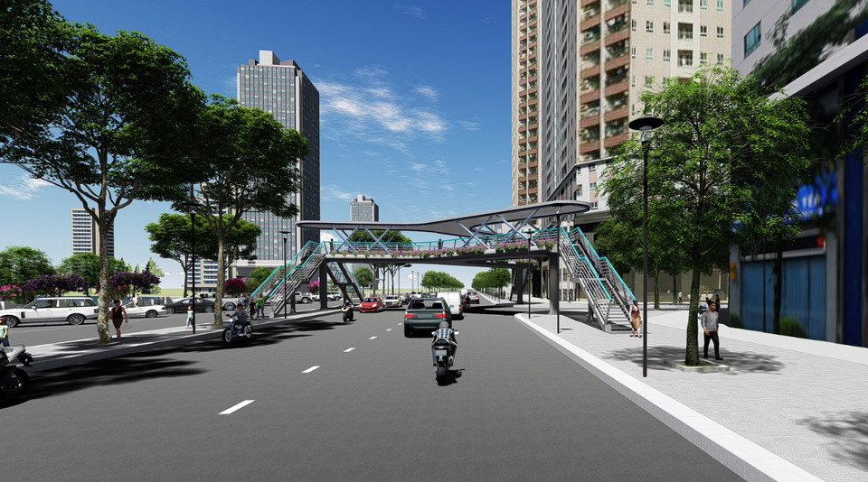Phối cảnh cầu vượt bộ hành Hoàng Minh Giám - Nguyễn Thị Thập khi hoàn thiện. (Ảnh chủ đầu tư cung cấp)