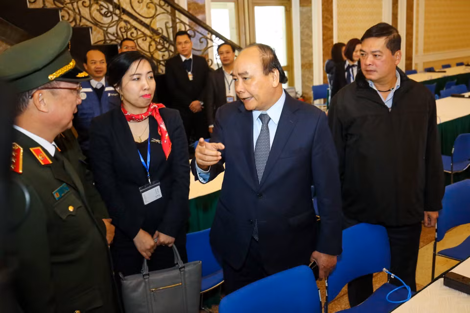 Trước đó trong ngày 24/2, Thủ tướng Chính phủ Nguyễn Xuân Phúc đã đến kiểm tra công tác chuẩn bị ở Trung tâm báo chí đặt tại Cung Văn hóa Lao động Hữu nghị Việt Xô. (Ảnh: Minh Sơn/Vietnam+)