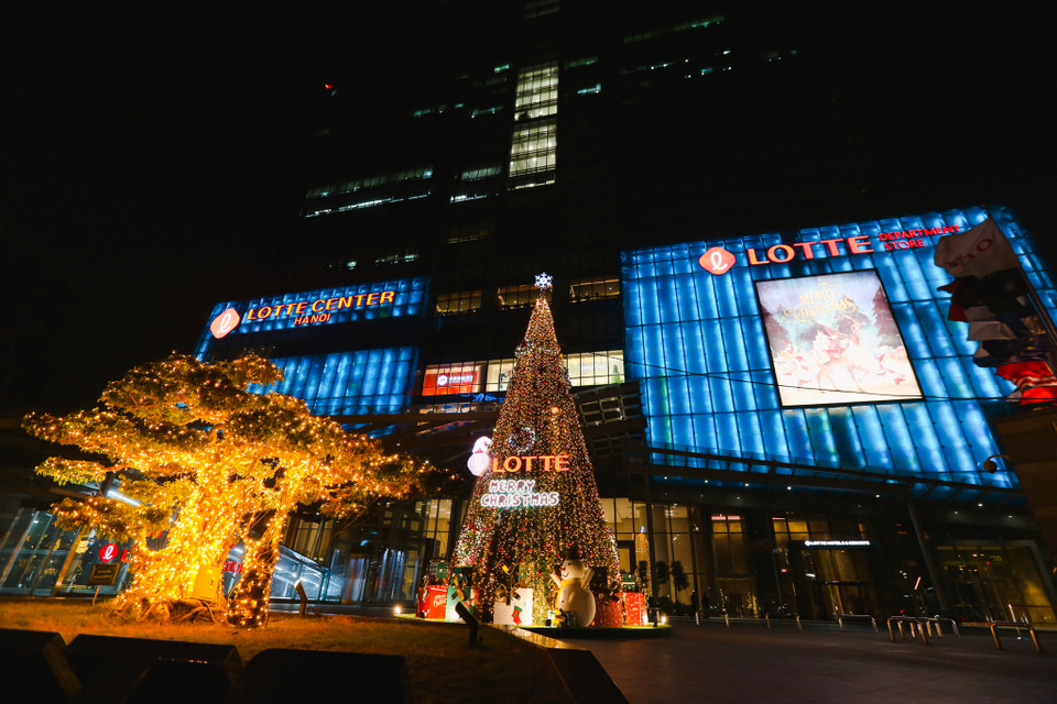 Cây thông cao khoảng 10m được dựng cách đây nhiều ngày. (Ảnh: Minh Sơn/Vietnam+)