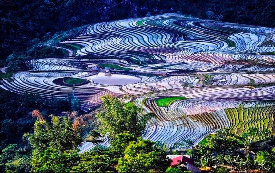 Những cơn mưa đầu mùa mang lại nguồn nước cho đồng ruộng cũng là lúc nông dân vào vụ cấy mới. Mùa nước đổ ở Lào Cai kéo dài từ tháng 5 đến 6 hàng năm. (Ảnh: Đỗ Mạnh Hùng/Vietnam+)