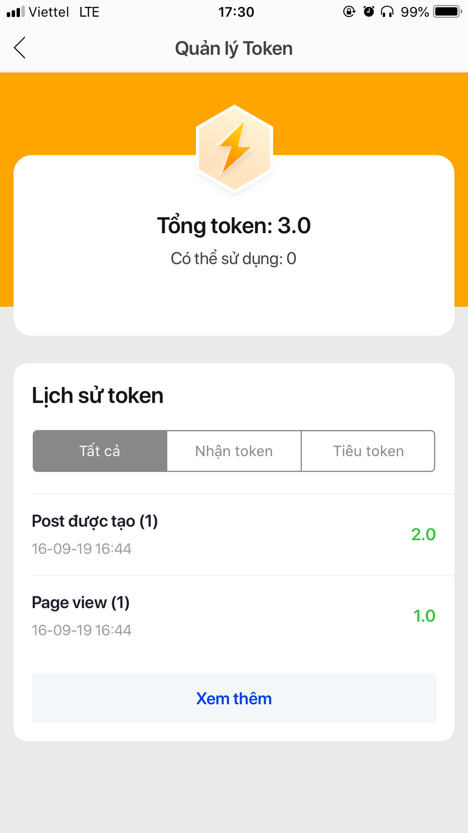 Trên Lotus sẽ xuất hiện thêm một tính năng mới, đó chính là token. Lịch sử token cho biết cách bạn tạo ra và sử dụng token thế nào. (Ảnh chụp màn hình)
