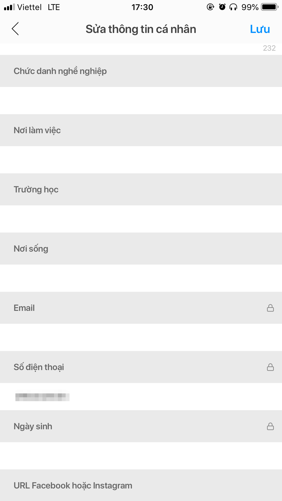 Phần thông tin cá nhân có thể dễ dàng chỉnh sửa. (Ảnh chụp màn hình)