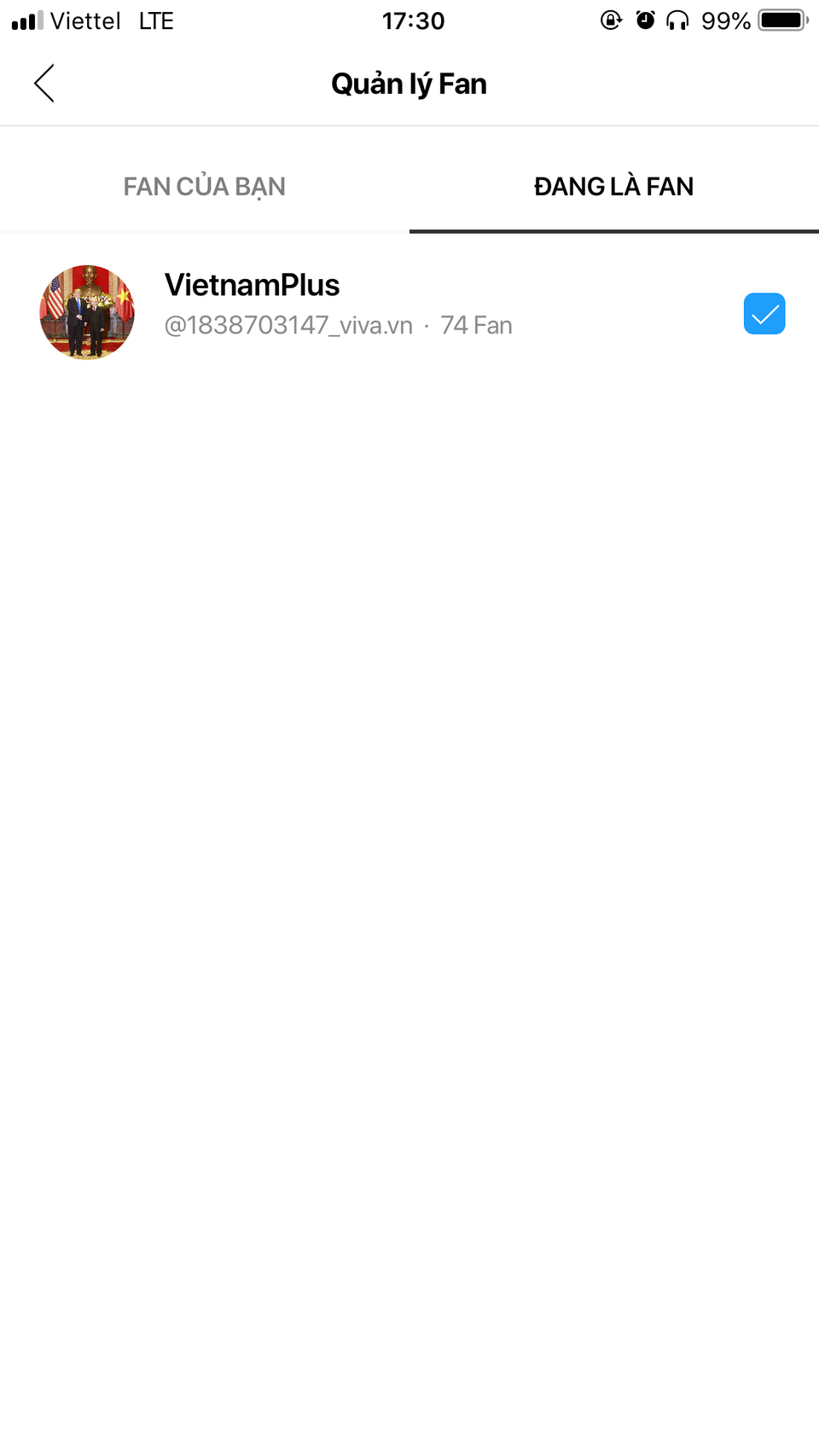 Người dùng có thể theo dõi và quản lý số lượng fan (Người hâm mộ) hay những kênh ưa thích của mình. (Ảnh chụp màn hình)