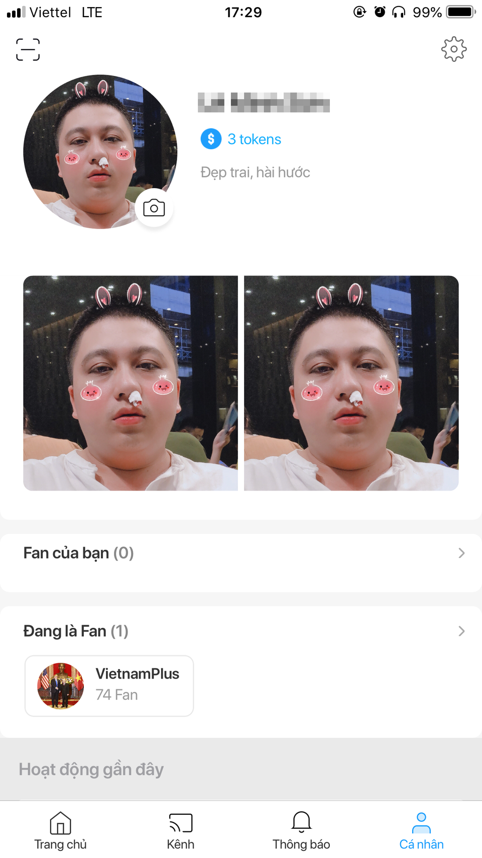 Tab Trang cá nhân thiết kế đơn giản. (Ảnh chụp màn hình)