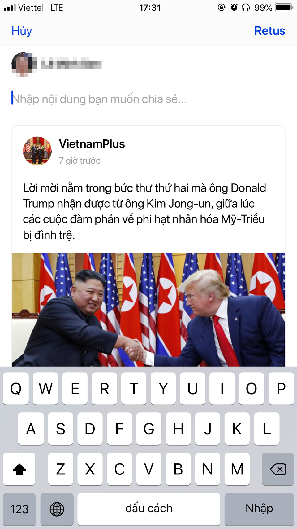 Chức năng Retus giúp nội dung được chia sẻ nhiều hơn. (Ảnh chụp màn hình)