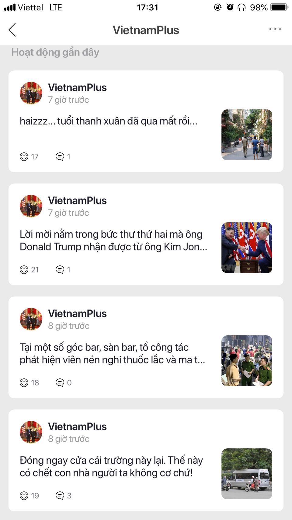 Người dùng có thể dễ dàng xem các bài viết trên trang mình đã theo dõi theo trình tự thời gian. (Ảnh chụp màn hình)