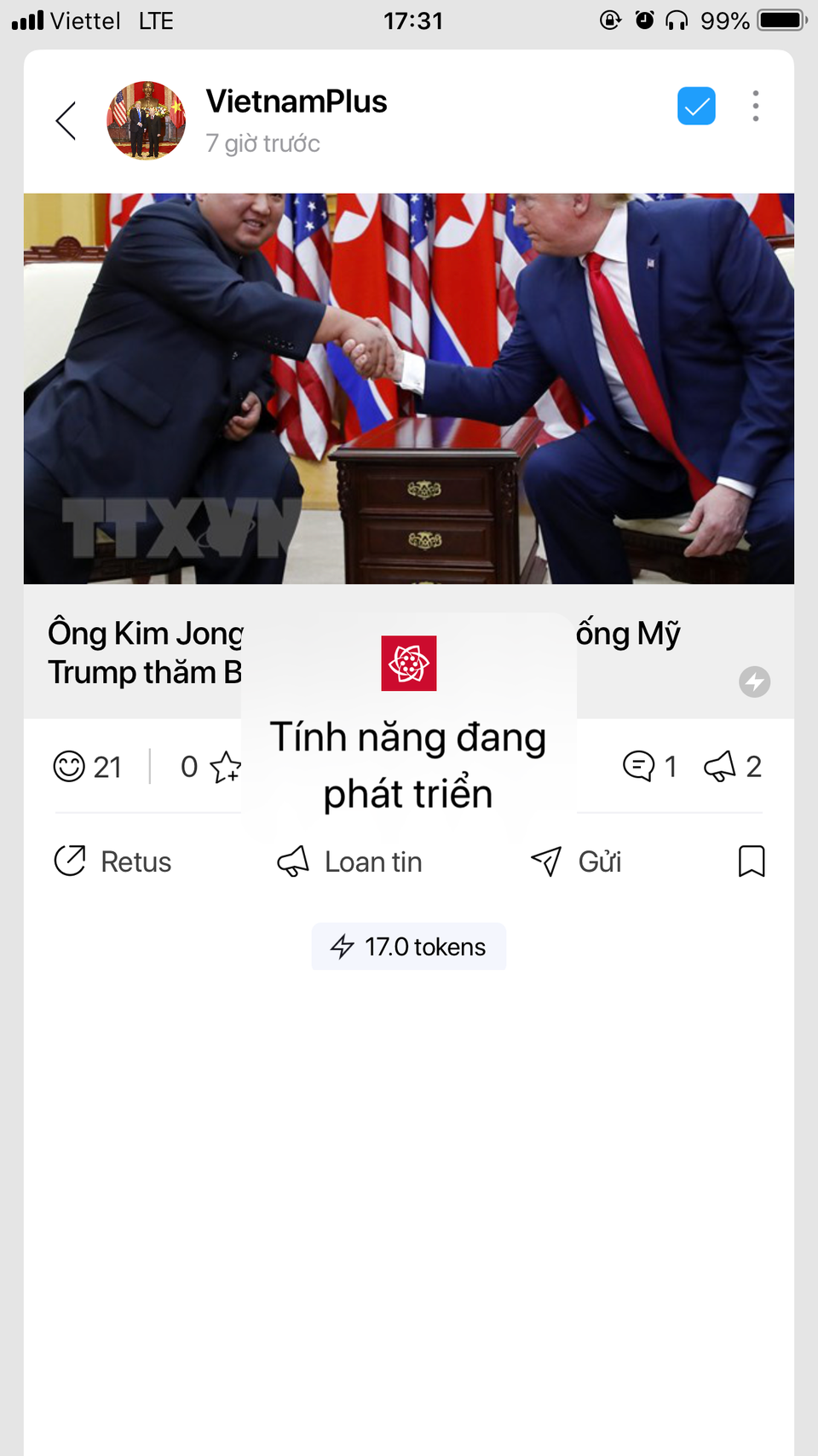 Trong đó tính năng Lưu bài hiện chưa có sẵn trên phiên bản này. (Ảnh chụp màn hình)