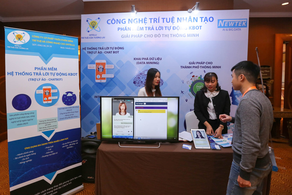 Một sản phẩm phần mềm Hệ thống trả lời tự động KBOT của công ty Hitelli. (Ảnh: Minh Sơn/Vietnam+)