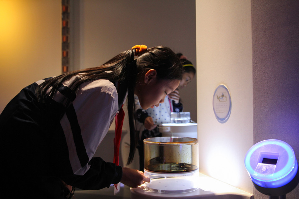 Thông qua những thí nghiệm vui, ban tổ chức mong muốn khơi gợi lòng yêu thích các môn khoa học cho các em nhỏ. (Ảnh: Minh Sơn/Vietnam+)