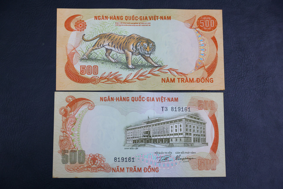 Tờ tiền in hình con hổ duy nhất ở Việt Nam là tờ 500 đồng được lưu hành dưới thời Việt Nam Cộng hòa. Tiền do Mỹ phát hành và tiêu dùng ở Miền Nam Việt Nam vào giai đoạn năm 1972-1975. (Ảnh: Minh Sơn/Vietnam+)