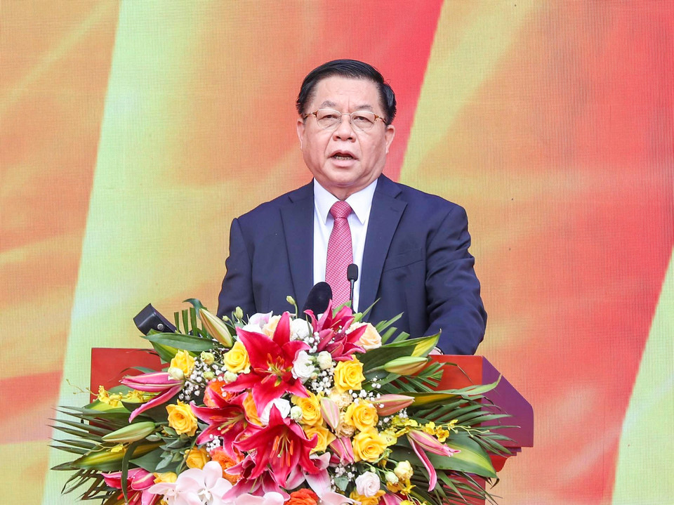 Ông Nguyễn Trọng Nghĩa, Bí thư Trung ương Đảng, Trưởng Ban Tuyên giáo Trung ương phát biểu tại sự kiện. (Ảnh: Minh Sơn/Vietnam+)