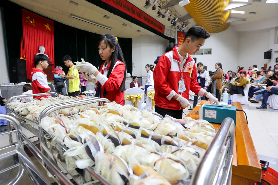 Sau 3 ngày kêu gọi, tỷ lệ nhóm máu O đã tăng 7,3% (ngày 4/1 lượng máu nhóm O chỉ đạt 18,7 %, đến ngày 7/1 lượng máu O dự trữ tăng lên 26%). (Ảnh: Minh Sơn/Vietnam+)