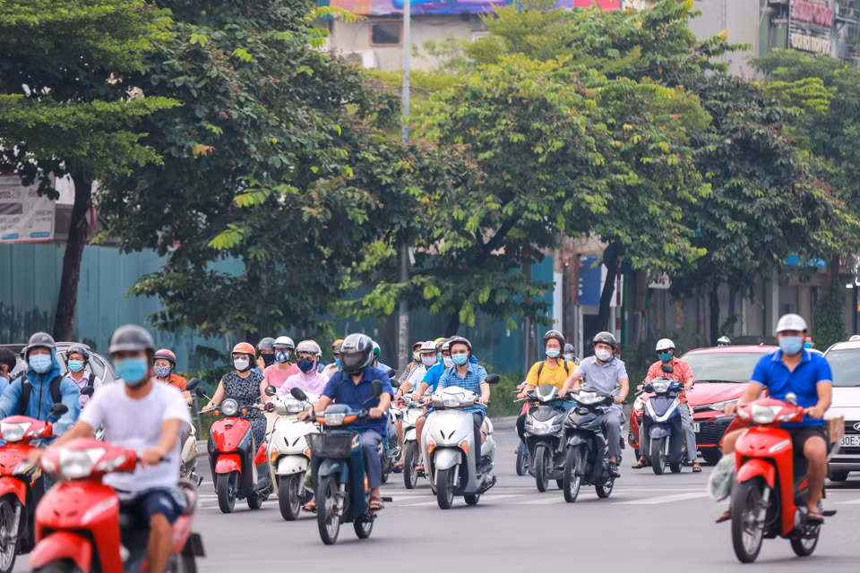 Đường Tây Sơn thời điểm 7 giờ 15 sáng 21/9. (Ảnh: PV/Vietnam+) 