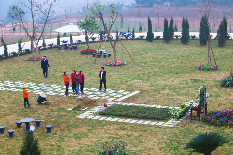 Phần mộ nơi nhạc sĩ Thanh Tùng nằm được trồng kín hoa tím - một loài hoa đã đi vào bài hát nổi tiếng và gắn liền với tên tuổi của ông. (Ảnh: My Nguyễn/Vietnam+)