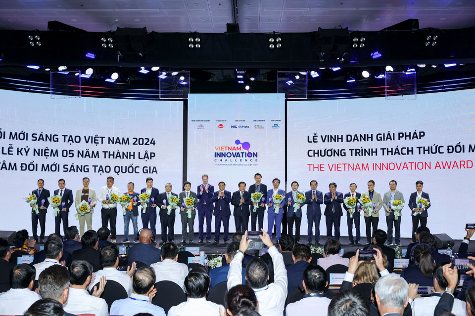Các giải pháp tiêu biểu xuất sắc của Chương trình thách thức Đổi mới sáng tạo Việt Nam năm 2024 - VIC 2024. (Ảnh: Minh Sơn/Vietnam+)