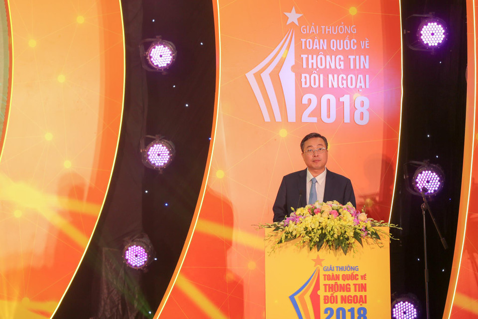 Sáng 7/6, Lễ trao Giải thưởng toàn quốc về thông tin đối ngoại năm 2018 đã chính thức diễn ra tại Trung tâm Thông tấn Quốc gia. (Ảnh: Minh Sơn/Vietnam+)