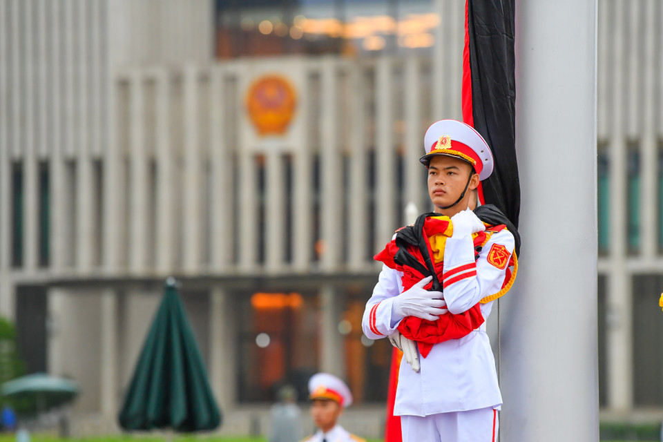 Không khí trang nghiêm nơi quảng trường Ba Đình. (Ảnh: Minh Sơn/Vietnam+)