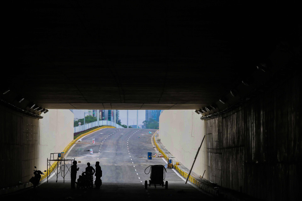 Hai hầm chui Thanh Xuân và Trung Hòa đang được gấp rút hoàn thiện những công đoạn cuối cùng. (Ảnh: Minh Sơn/Vietnam+)
