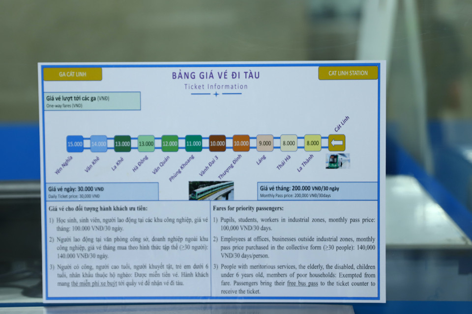 Thông tin giá vé được dán trên kính trước mặt quầy. (Ảnh: Hoài Nam/Vietnam+)