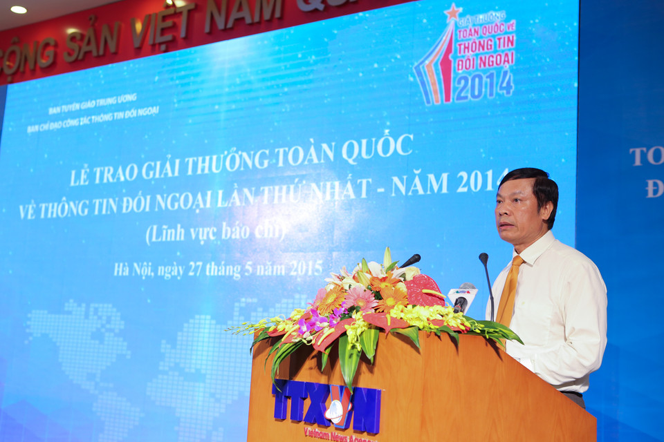 Ông Phạm Văn Linh - Phó trưởng Ban Tuyên giáo Trung ương, Trưởng ban chỉ đạo giải thưởng khẳng định: Giải thưởng toàn quốc về thông tin đối ngoại lần đầu tiên tổ chức ở Việt Nam đã thành công tốt đẹp. (Ảnh: Minh Sơn/Vietnam+)