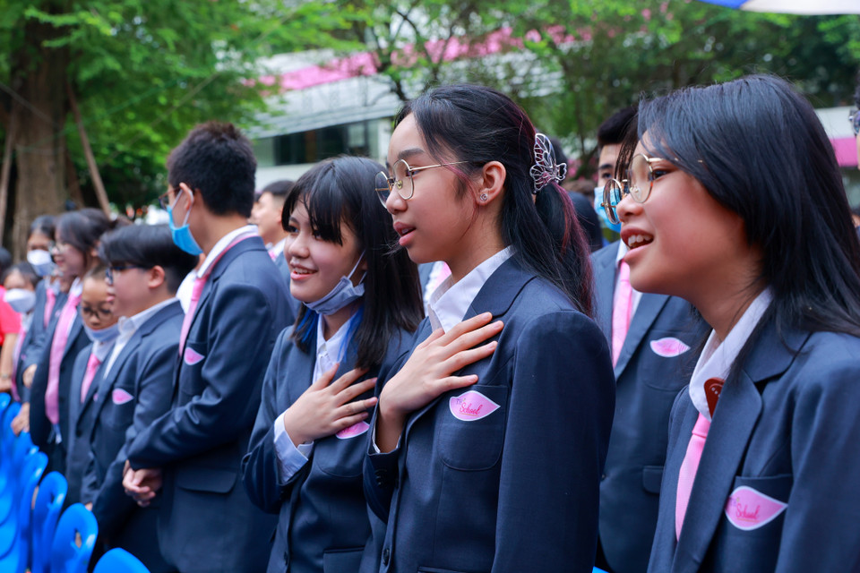 Lễ khai giảng tại TH School cơ sở Chùa Bộc (Hà Nội) diễn ra trong không khí vui tươi của mùa tựu trường. (Ảnh: Minh Sơn/Vietnam+)
