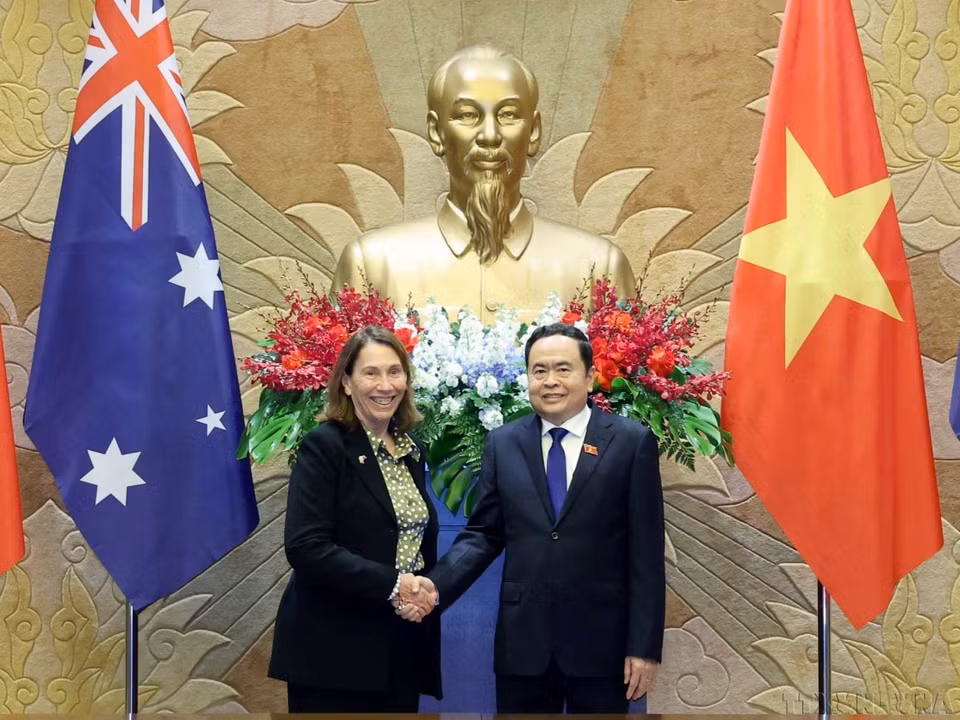 Chủ tịch Quốc hội Trần Thanh Mẫn đón và hội đàm với Chủ tịch Thượng viện Australia Sue Lines thăm chính thức Việt Nam từ ngày 24 đến 30/8/2024. (Ảnh: Thống Nhất/TTXVN)