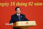 Thủ tướng Phạm Minh Chính chủ trì hội nghị triển khai Nghị quyết của Quốc hội về cơ cấu tổ chức Chính phủ. (Ảnh: Dương Giang/TTXVN)