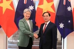 Phó Thủ tướng, Bộ trưởng Ngoại giao Bùi Thanh Sơn đón Bộ trưởng Ngoại giao Australia Penny Wong. (Ảnh: An Đăng/TTXVN)