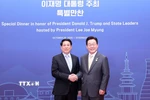 Tổng thống Hàn Quốc Lee Jae Myung đón Chủ tịch nước Lương Cường. (Ảnh: Lâm Khánh/TTXVN)