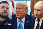 Tổng thống Ukraine Volodymyr Zelensky, Tổng thống Mỹ Donald Trump và Tổng thống Nga Vladimir Putin. (Ảnh: AP/TTXVN)