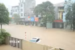 Mưa lớn gây ngập lụt tại phường Phan Đình Phùng, tỉnh Thái Nguyên. (Ảnh: Quân Trang/TTXVN)