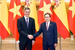 Chủ tịch Quốc hội Trần Thanh Mẫn với Thủ tướng Tây Ban Nha Pedro Sánchez. (Ảnh: Doãn Tấn/TTXVN)
