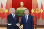 Tổng Bí thư Tô Lâm tiếp Thủ tướng Kyrgyzstan Adylbek Kasymaliev. (Ảnh: Thống Nhất/TTXVN)
