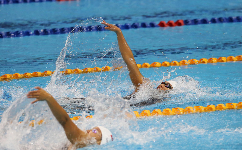 Kình ngư Nguyễn Thị Ánh Viên (Việt Nam) tranh tài tại đường đua chung kết. (Nguồn: TTXVN)