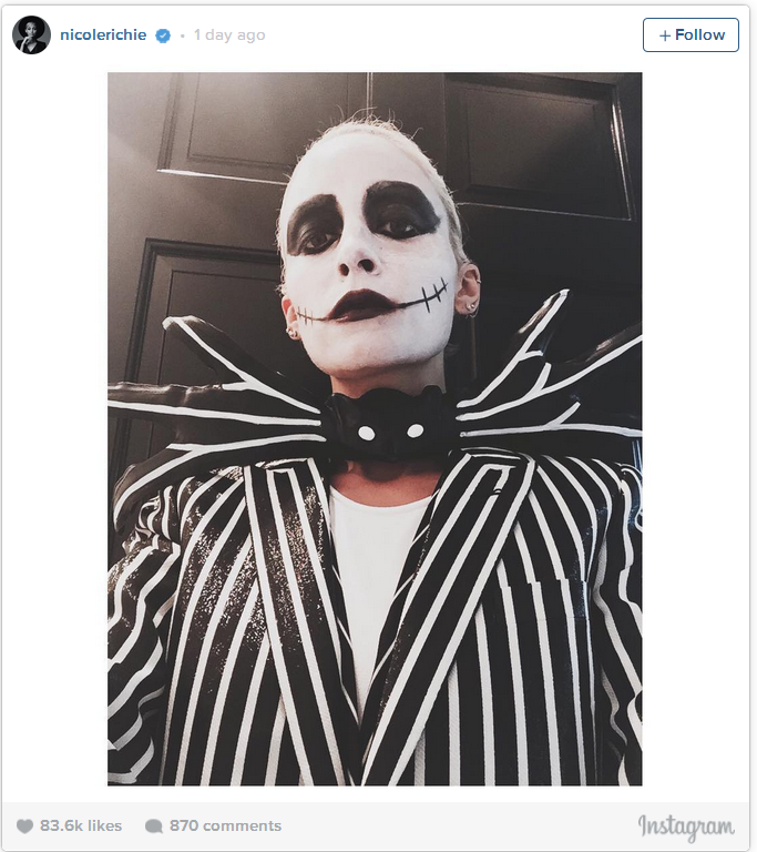 Ngài Jack Skellington - nhân vật trong phim hoạt hình Disney 'The Nightmare Before Christmas' do diễn viên Nicole Richie 'thủ vai.'