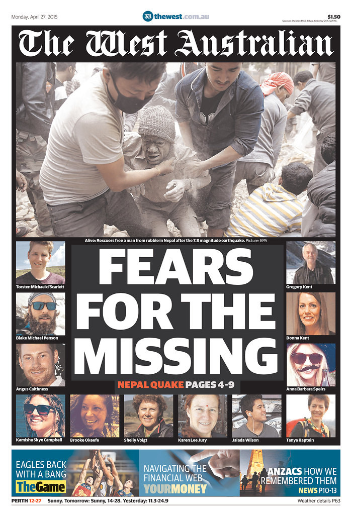 Trang nhất tờ The West Australian, Australia.