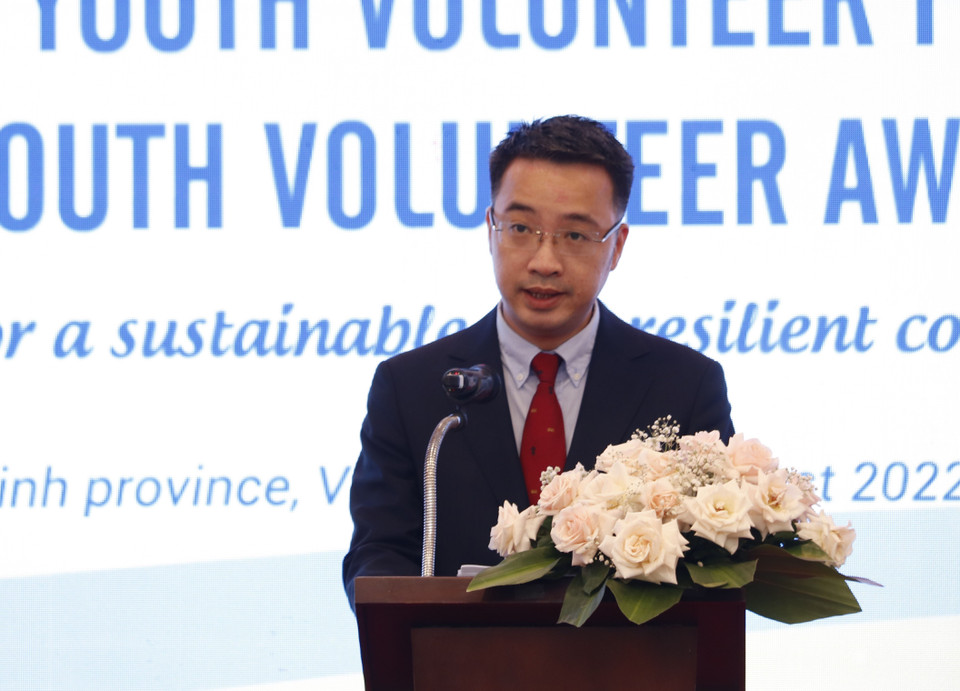 Ông Nguyễn Tường Lâm, Bí thư Trung ương Đoàn, Phó Chủ nhiệm Thường trực Ủy ban quốc gia về thanh niên Việt Nam phát biểu tại Lễ khai mạc. (Ảnh: Đức Tuấn/TTXVN)