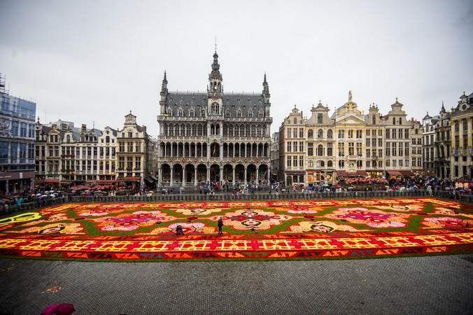  Tấm thảm khổng lồ làm từ cây cỏ và các loại hoa đủ màu sắc. (Nguồn: AFP/TTXVN)
