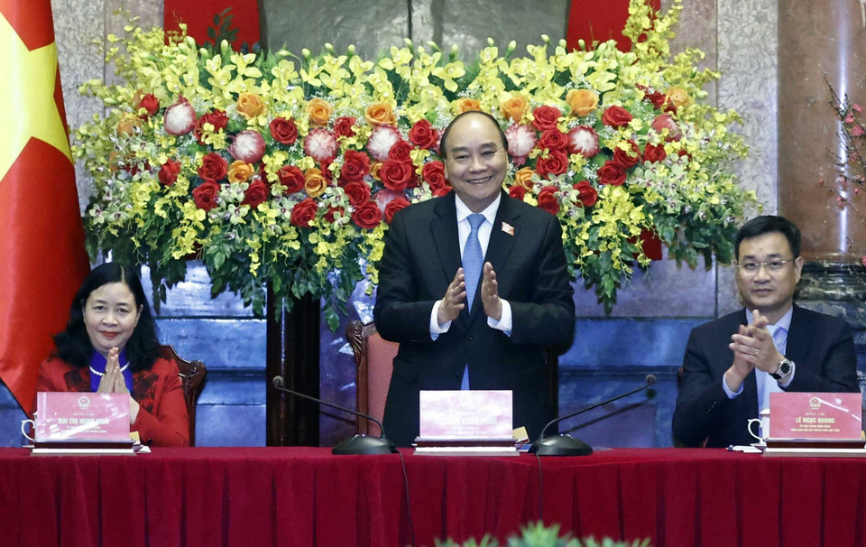 Chủ tịch nước tại buổi gặp mặt các nhân vật trong chương trình "Việc tử tế" của Đài Truyền hình Việt Nam. (Ảnh: Thống Nhất/TTXVN)