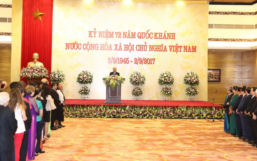  Thủ tướng Nguyễn Xuân Phúc phát biểu tại tiệc chiêu đãi. (Ảnh: Thống Nhất/TTXVN)