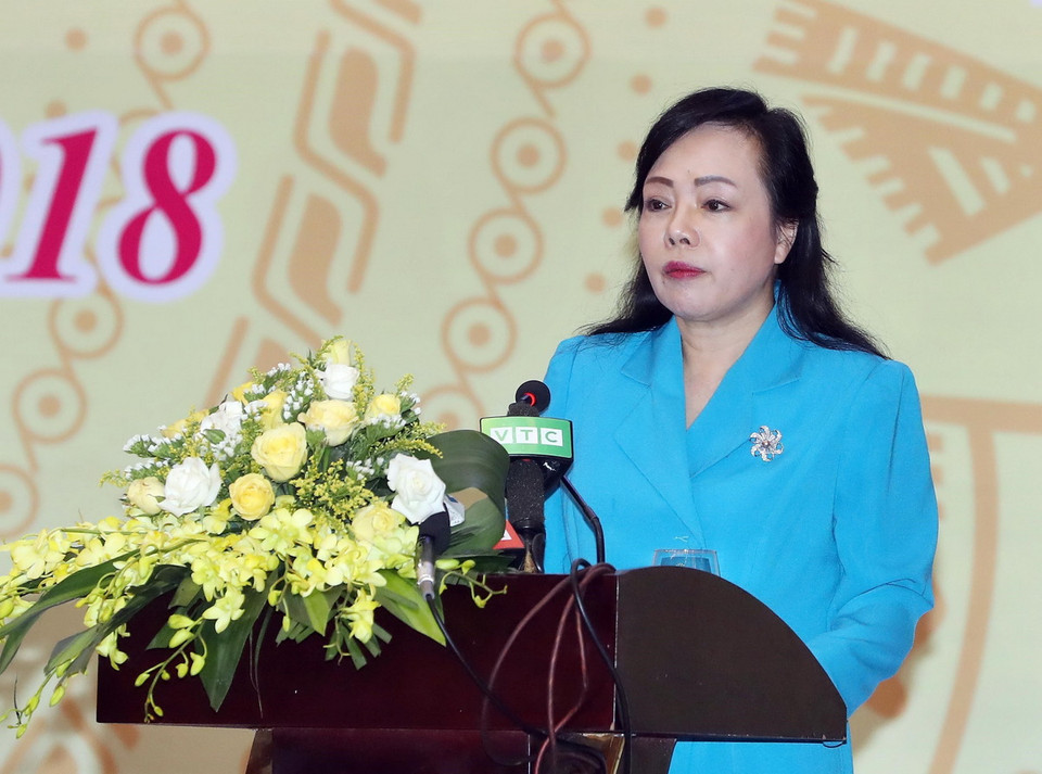 Bộ trưởng Bộ Y tế Nguyễn Thị Kim Tiến phát biểu tại hội nghị. (Ảnh: Thống Nhất/TTXVN)