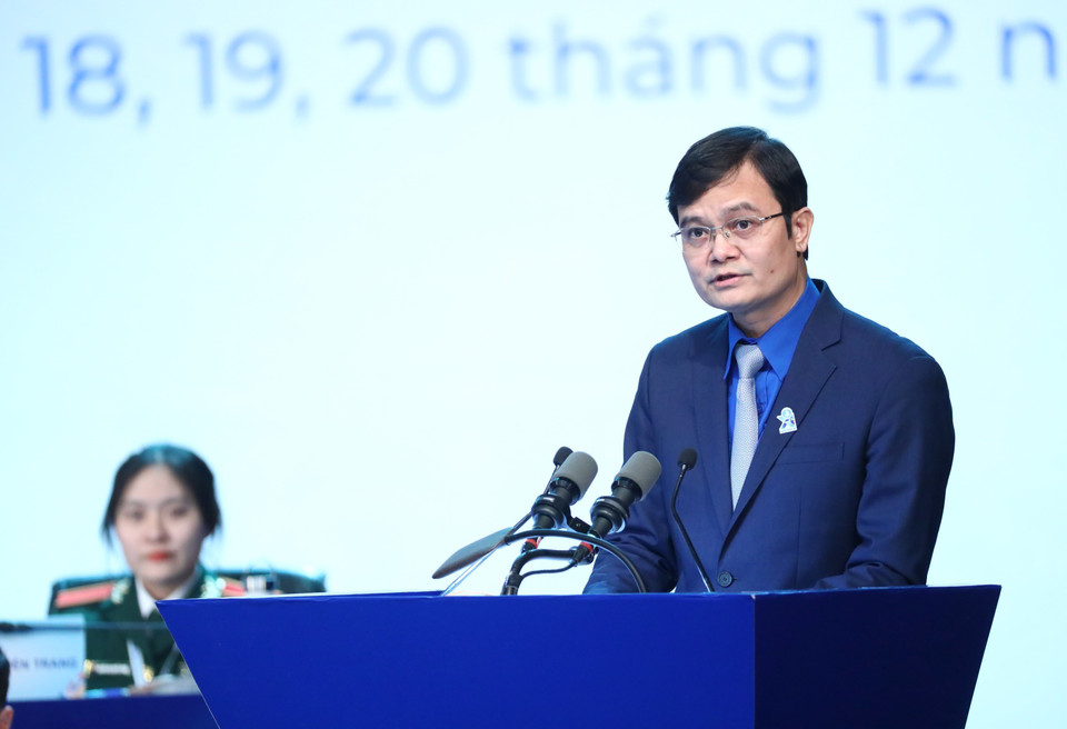 Bí thư thứ nhất Trung ương Đoàn Bùi Quang Huy phát biểu. (Ảnh: Minh Đức/TTXVN)