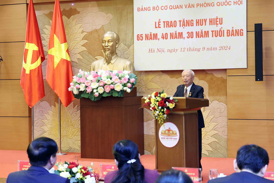 Đồng chí Nguyễn Văn An, nguyên Ủy viên Bộ Chính trị, nguyên Chủ tịch Quốc hội phát biểu. (Ảnh: An Đăng/TTXVN)