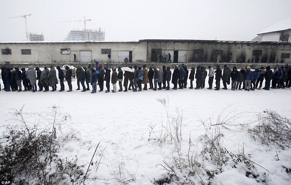 Dòng người xếp hàng chờ nhận thức ăn. (Nguồn: Dailymail)