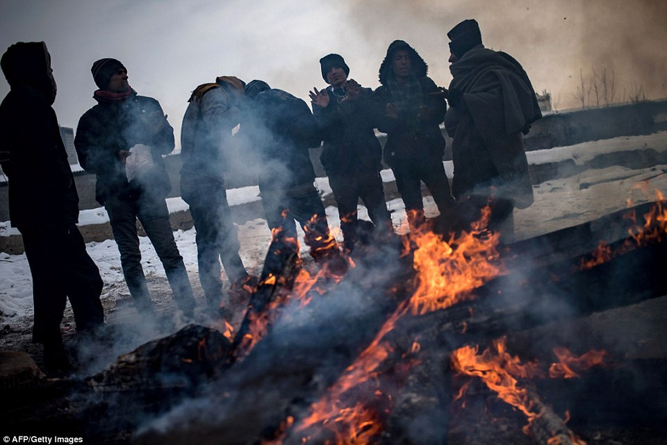 Đám củi không đủ sưởi ấm người tị nạn. (Nguồn: Dailymail)