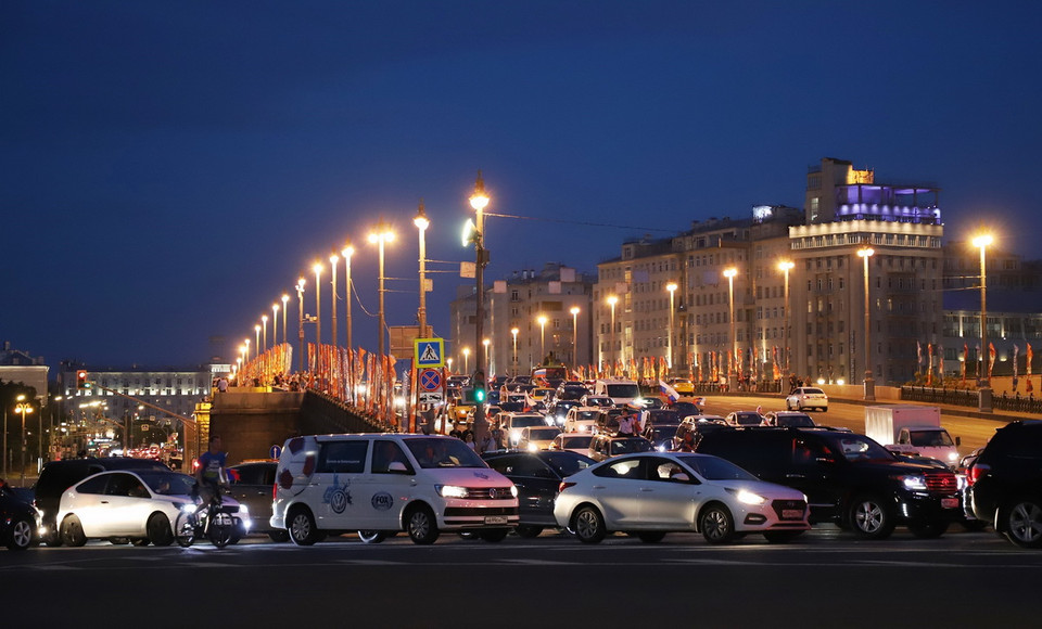  Các đường phố ở khu vực trung tâm Moskva tắc nghẽn. (Ảnh: Thắng Hằng/TTXVN) 